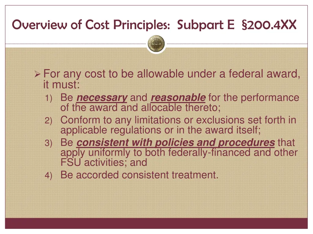 overview of cost principles subpart e 200 4xx