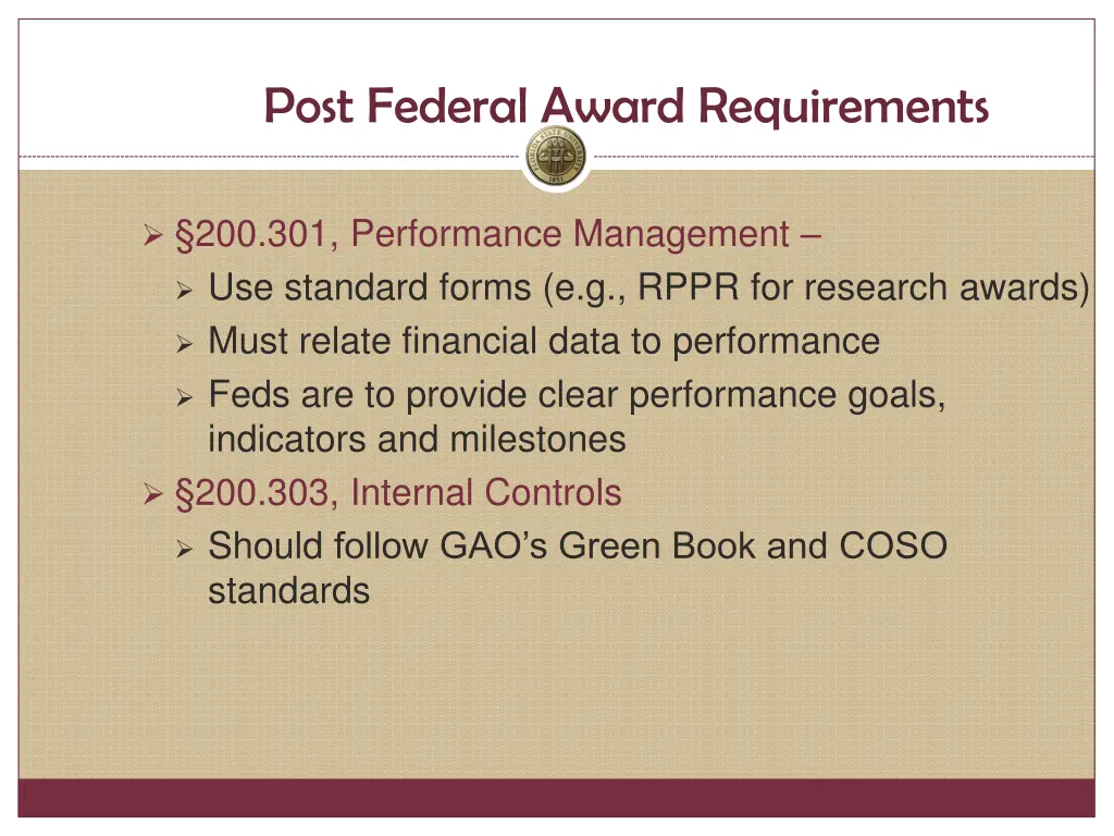 post federal award requirements