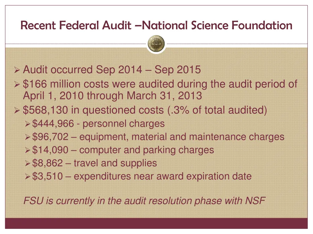 recent federal audit national science foundation