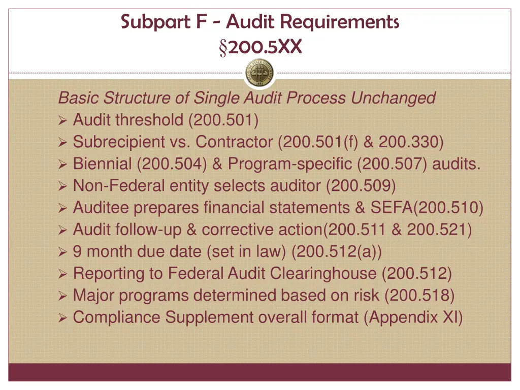 subpart f audit requirements 200 5xx 1
