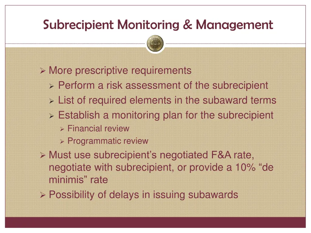 subrecipient monitoring management