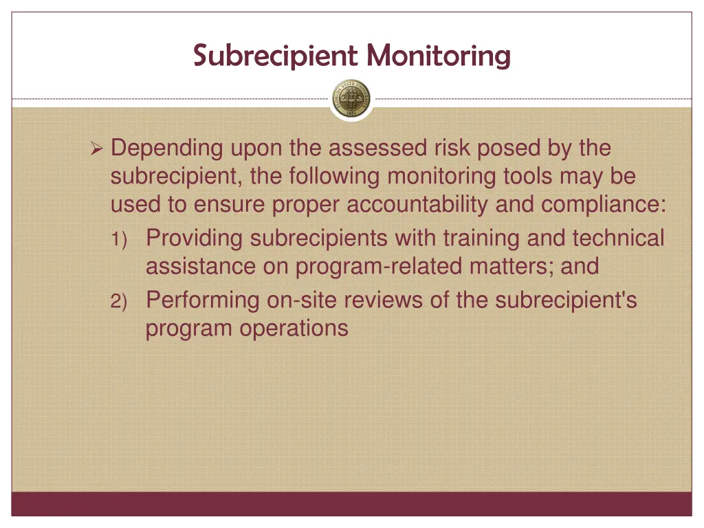 subrecipient monitoring