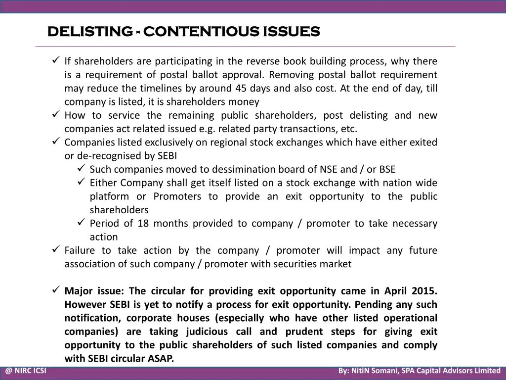 delisting delisting contentious issues