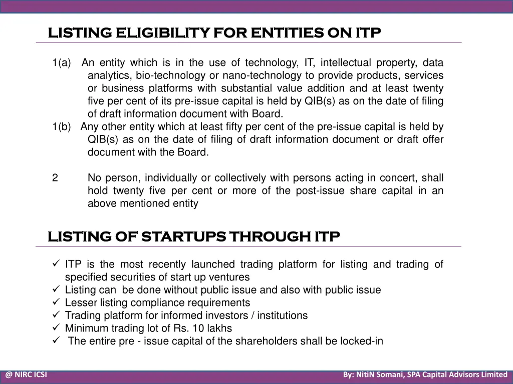 listing eligibility for entities on itp listing