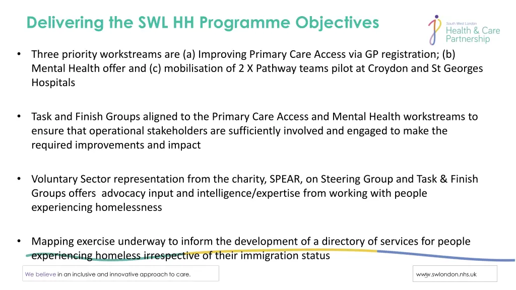 delivering the swl hh programme objectives