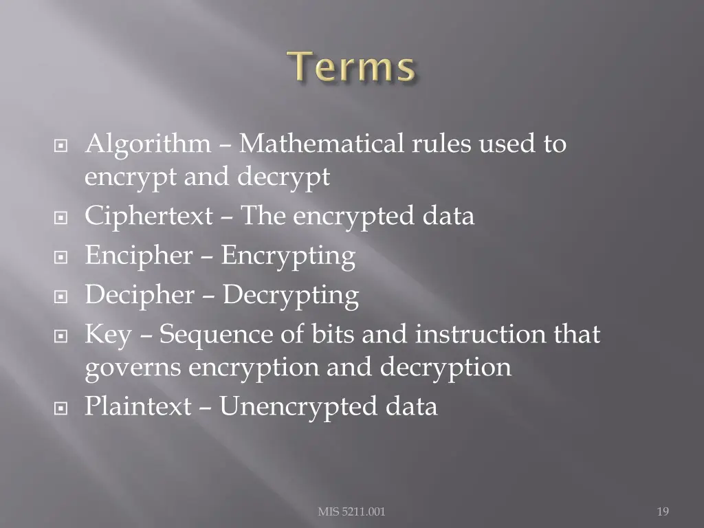 algorithm mathematical rules used to encrypt