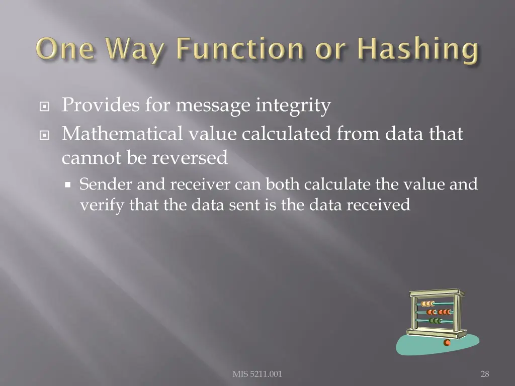 provides for message integrity mathematical value