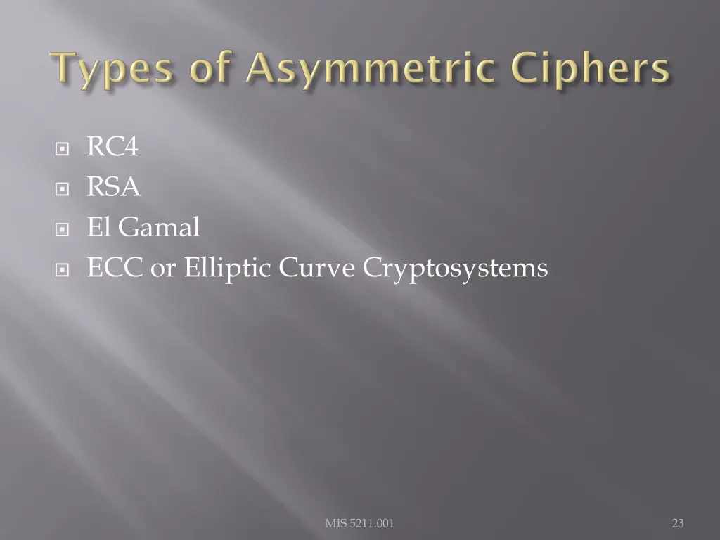 rc4 rsa el gamal ecc or elliptic curve