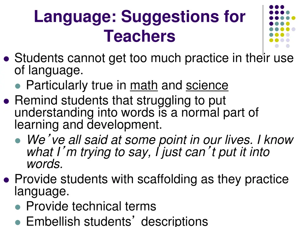 language suggestions for teachers