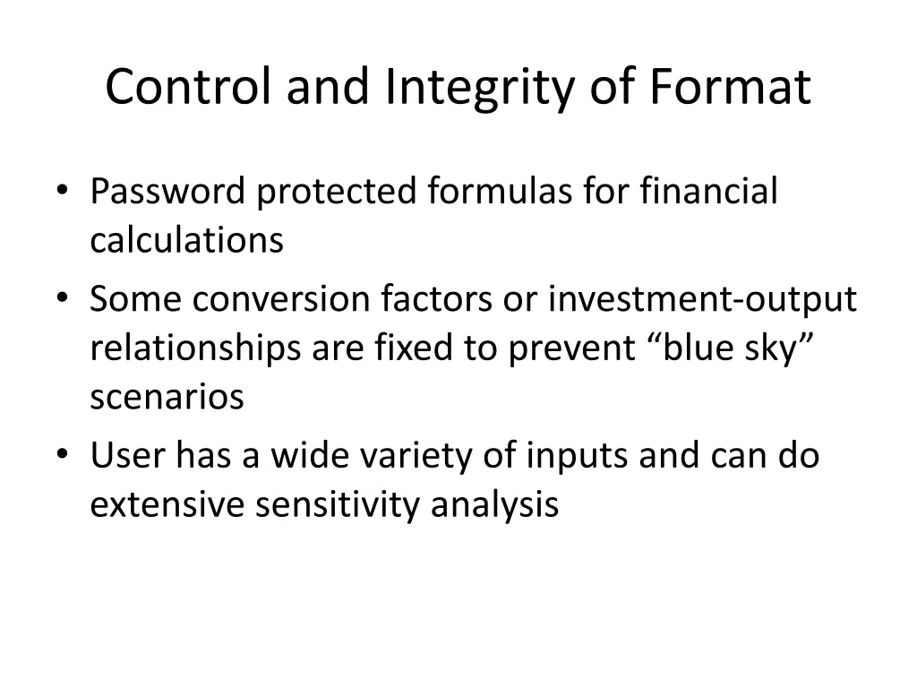 control and integrity of format