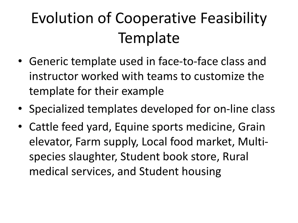 evolution of cooperative feasibility template