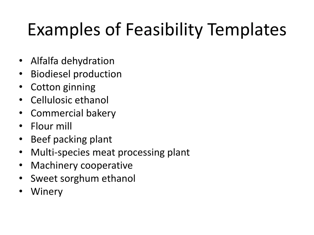 examples of feasibility templates