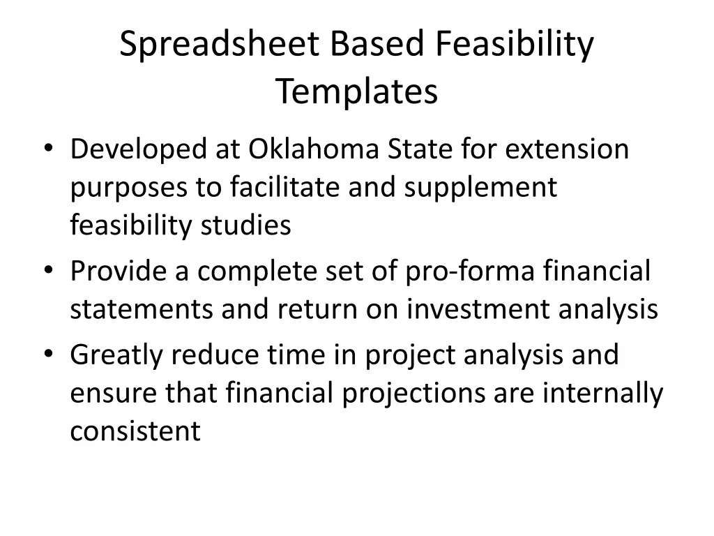 spreadsheet based feasibility templates