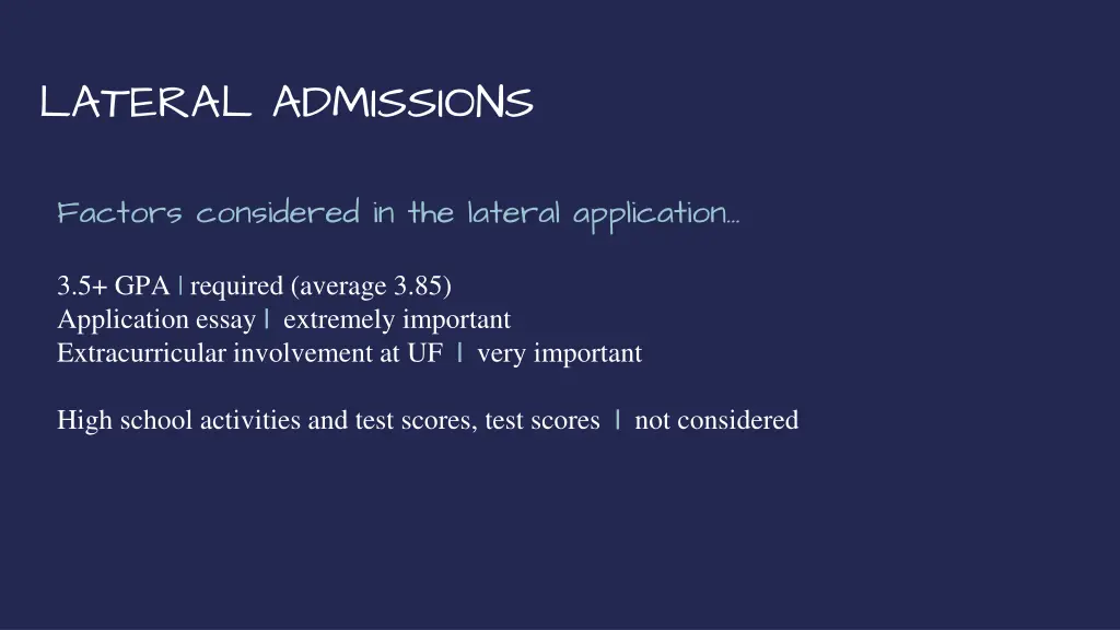 lateral admissions