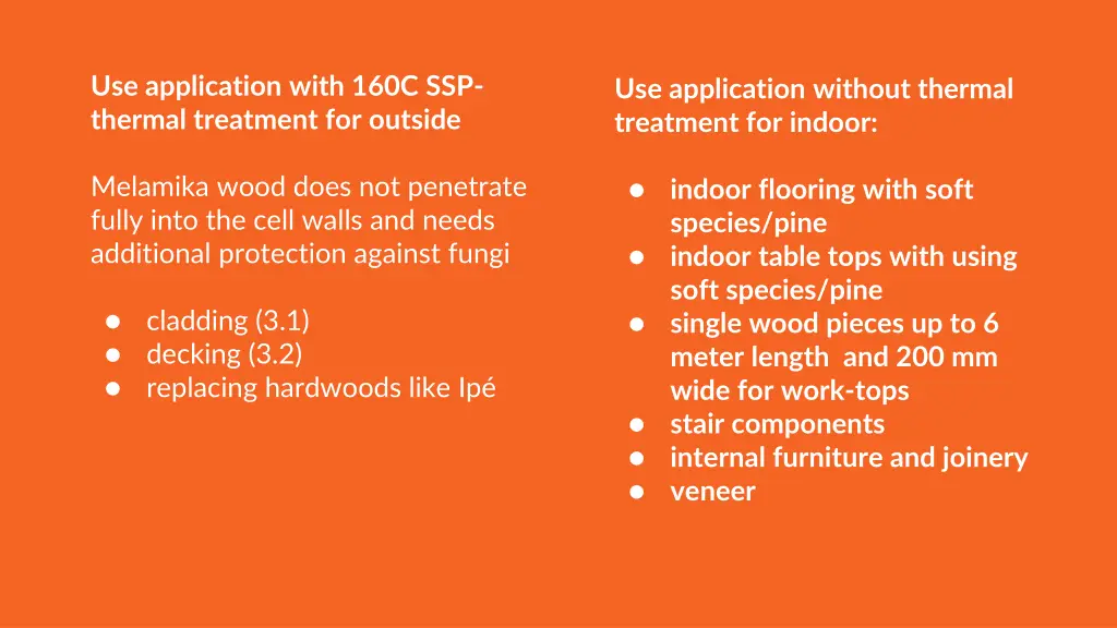 use application with 160c ssp thermal treatment