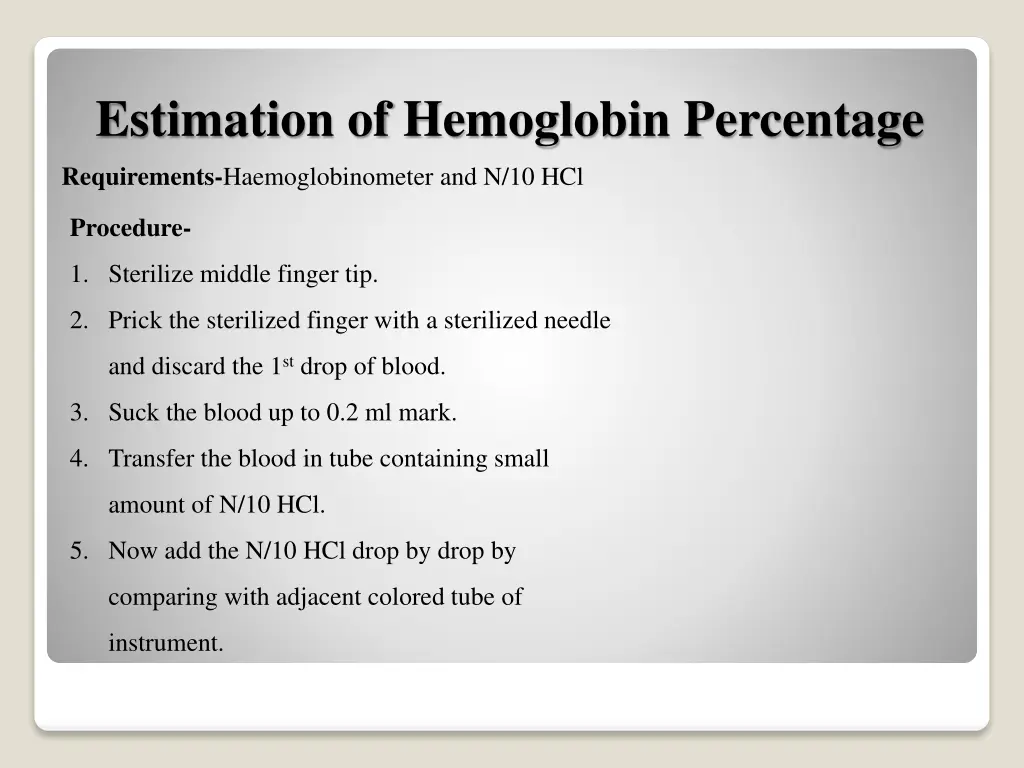 estimation of hemoglobin percentage