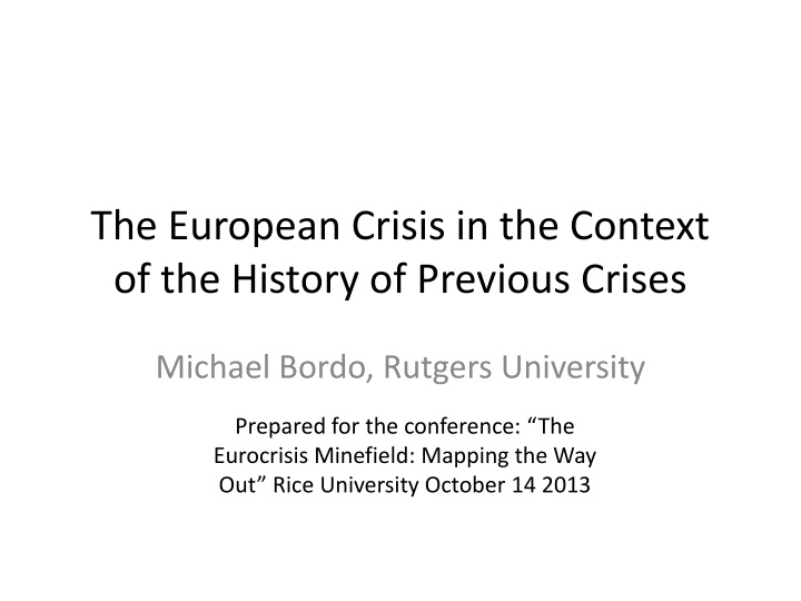 the european crisis in the context of the history