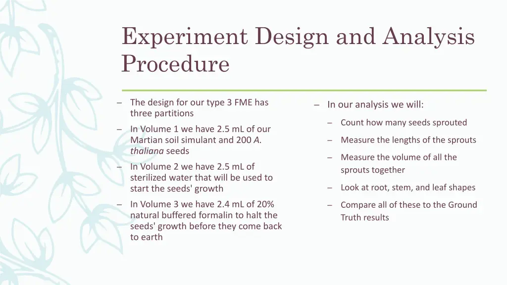 experiment design and analysis procedure