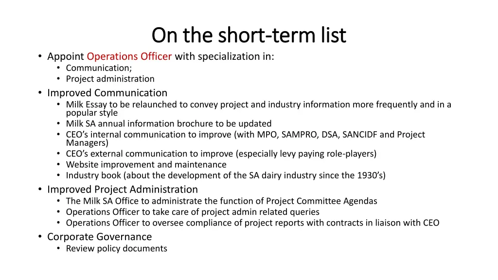 on the short on the short term list
