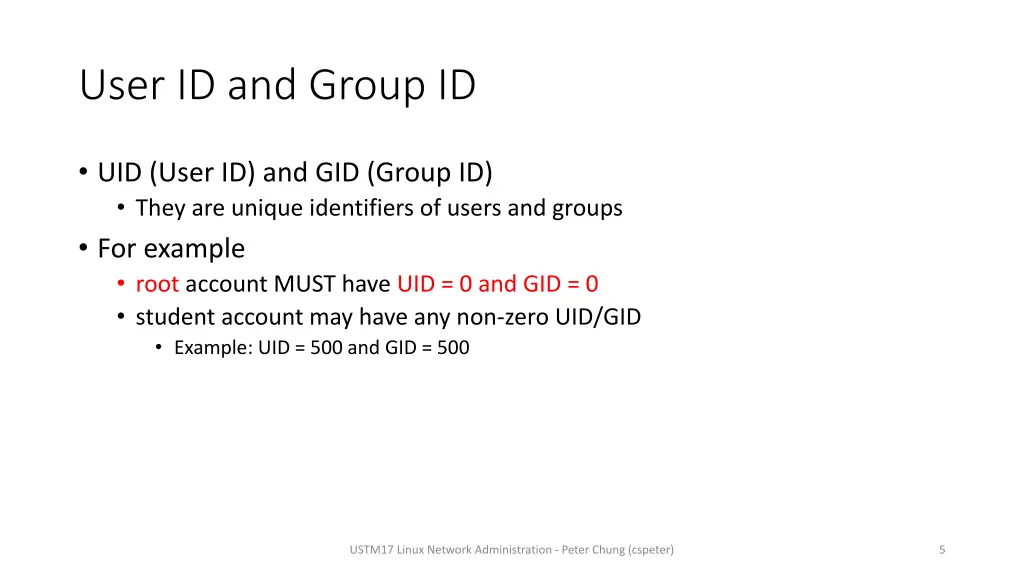 user id and group id