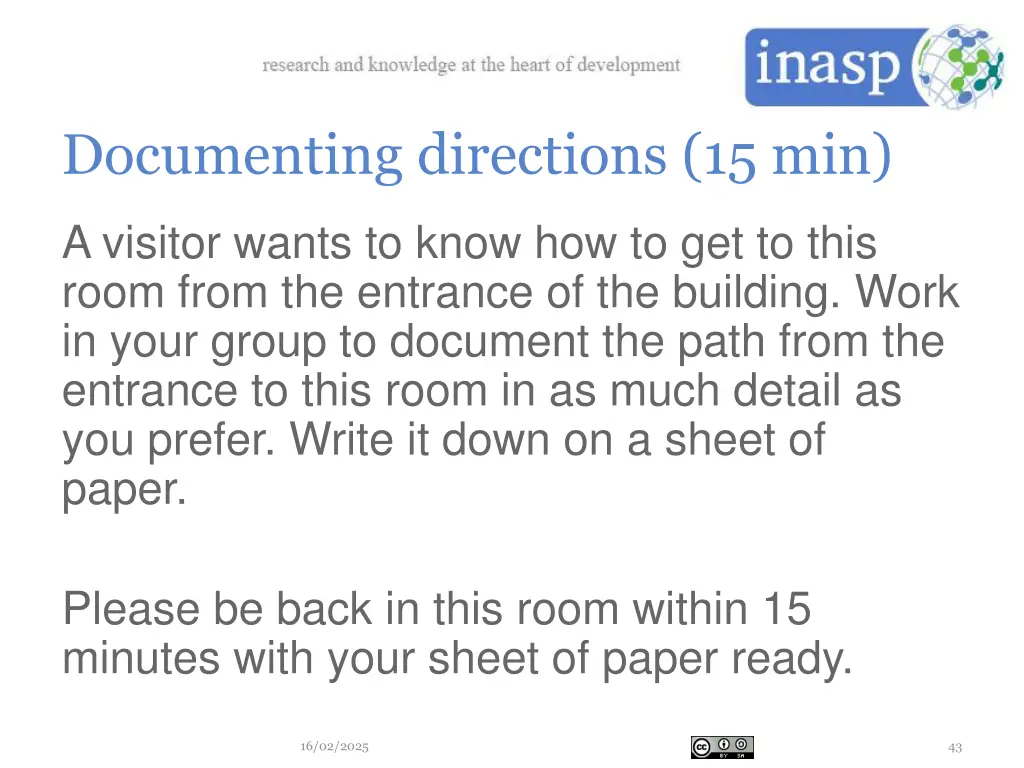 documenting directions 15 min