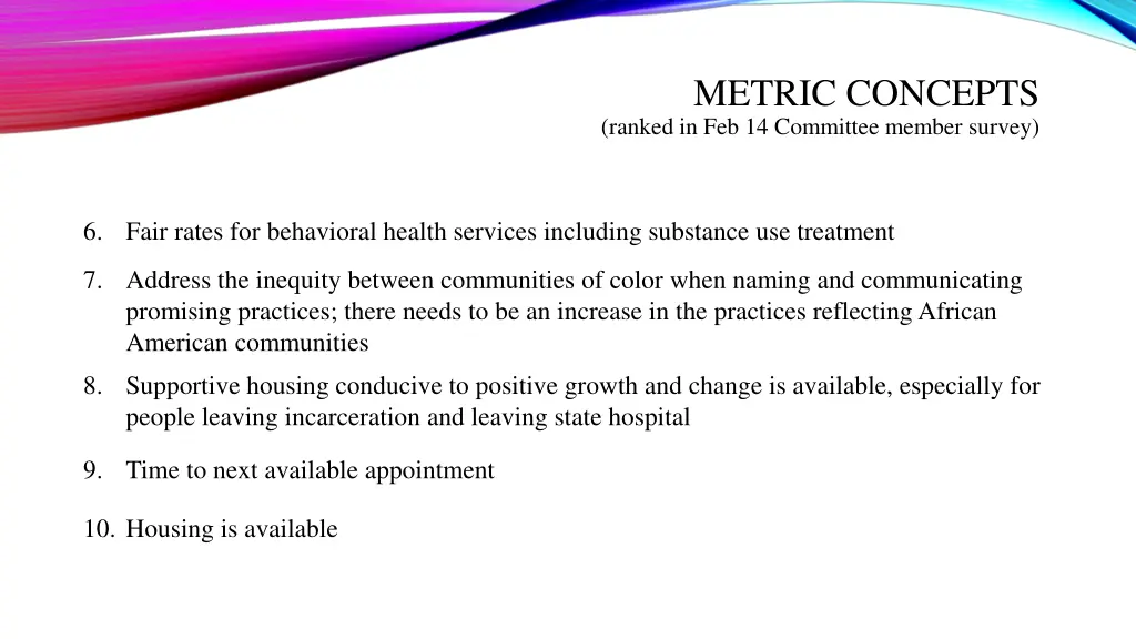 metric concepts ranked in feb 14 committee member 1