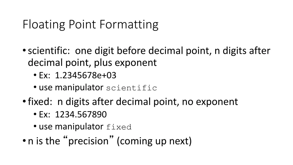floating point formatting