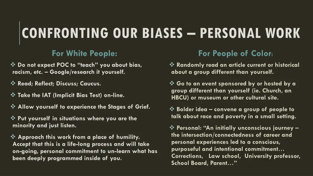 confronting our biases personal work