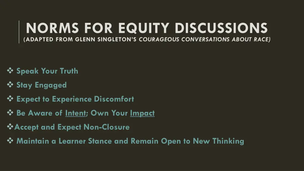 norms for equity discussions adapted from glenn