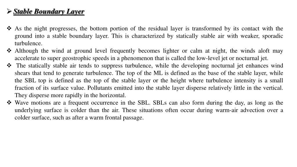 stable boundary layer as the night progresses