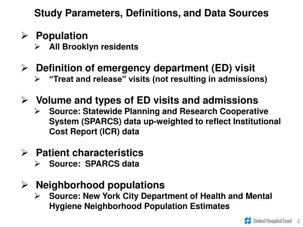 study parameters definitions and data sources