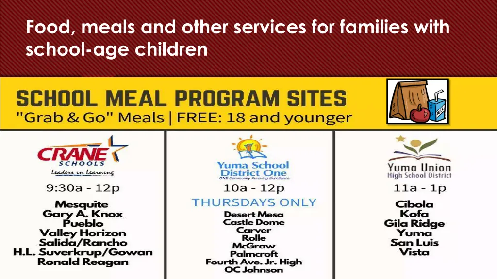 food meals and other services for families with 1