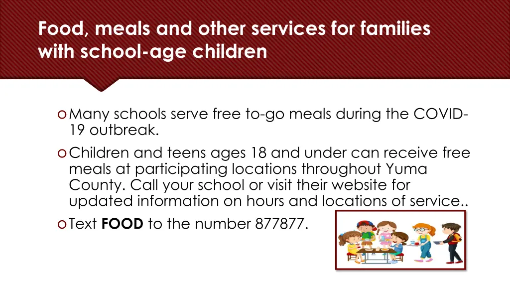 food meals and other services for families with