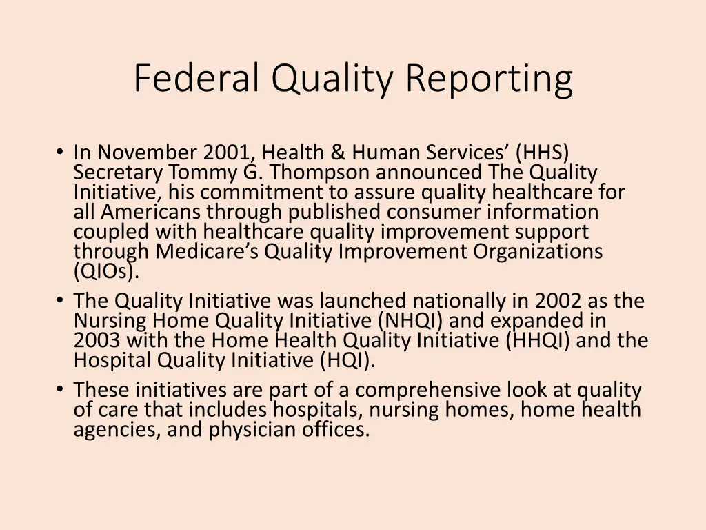 federal quality reporting