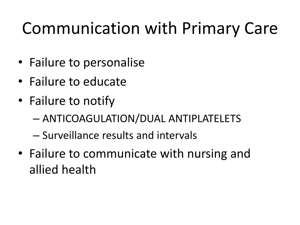 communication with primary care