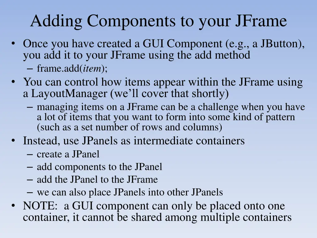 adding components to your jframe