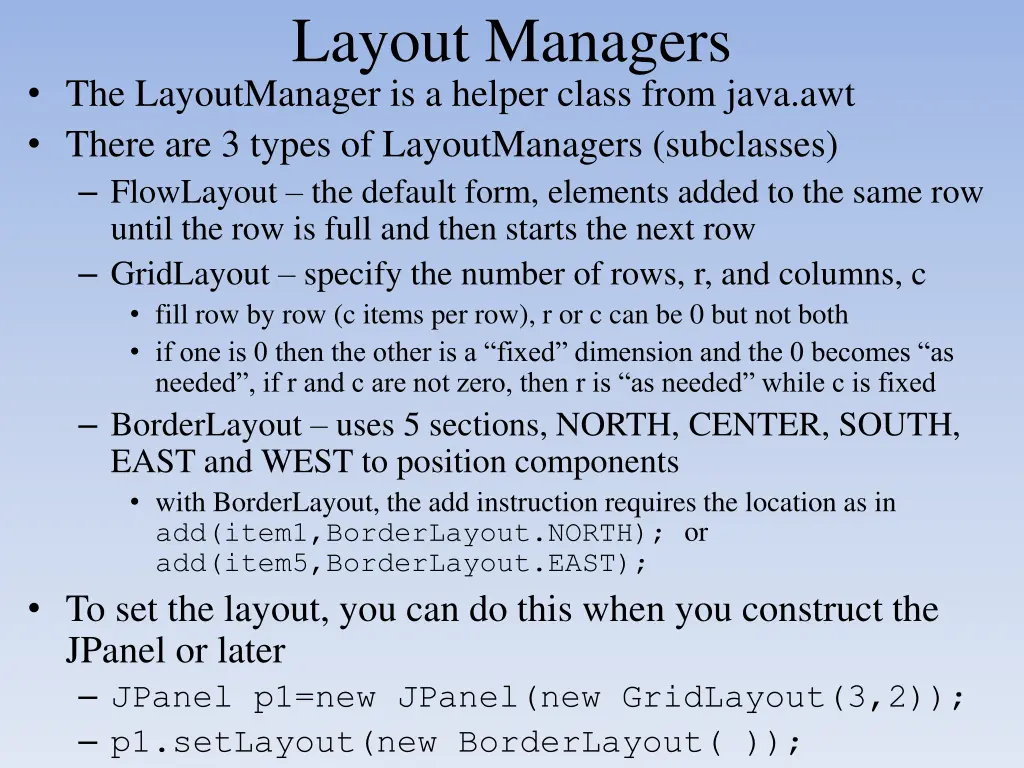 layout managers