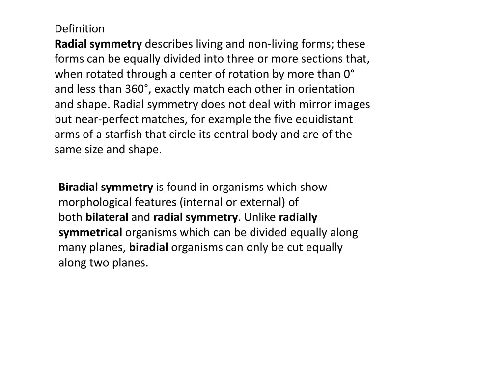 definition radial symmetry describes living