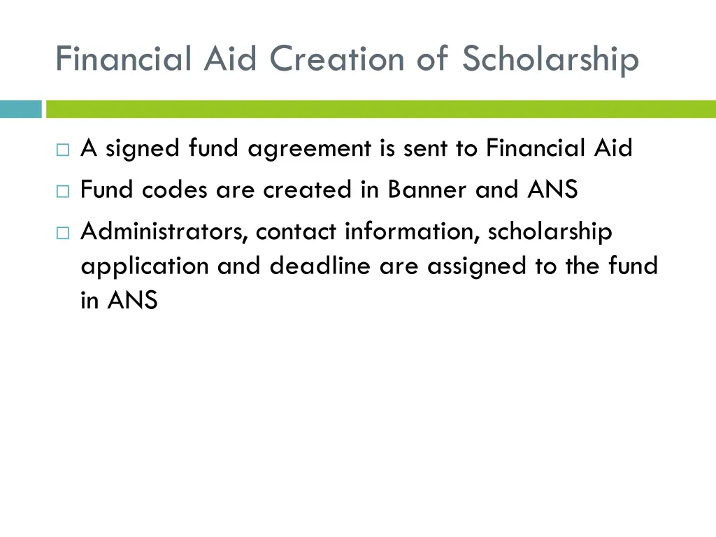 financial aid creation of scholarship