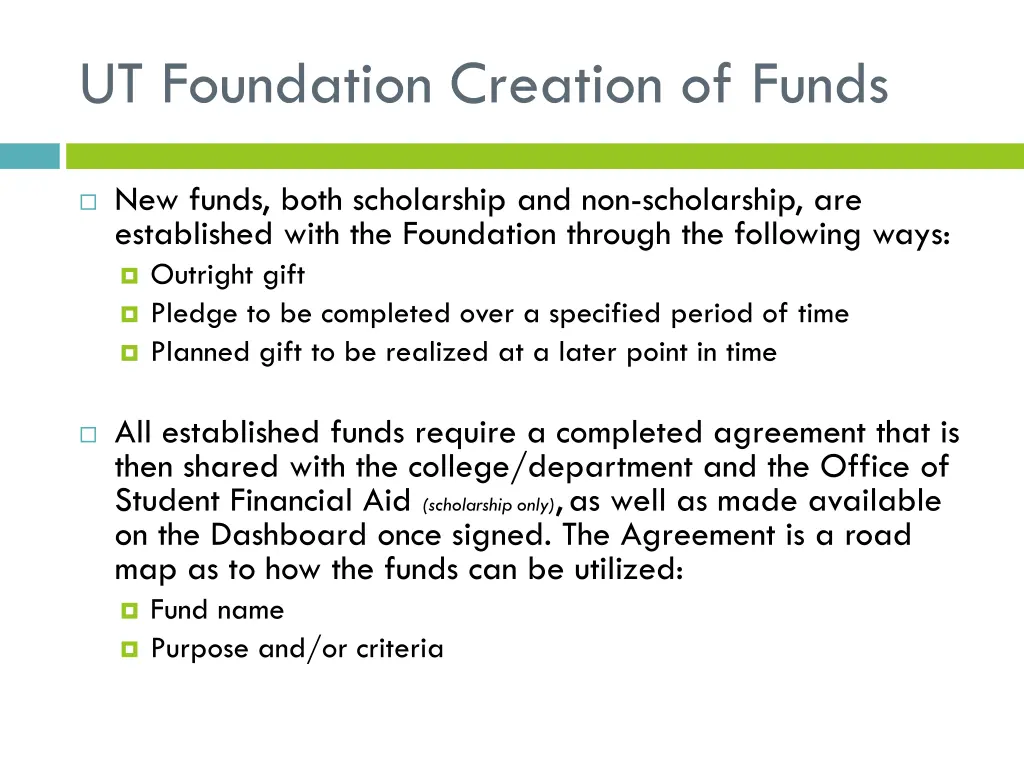 ut foundation creation of funds