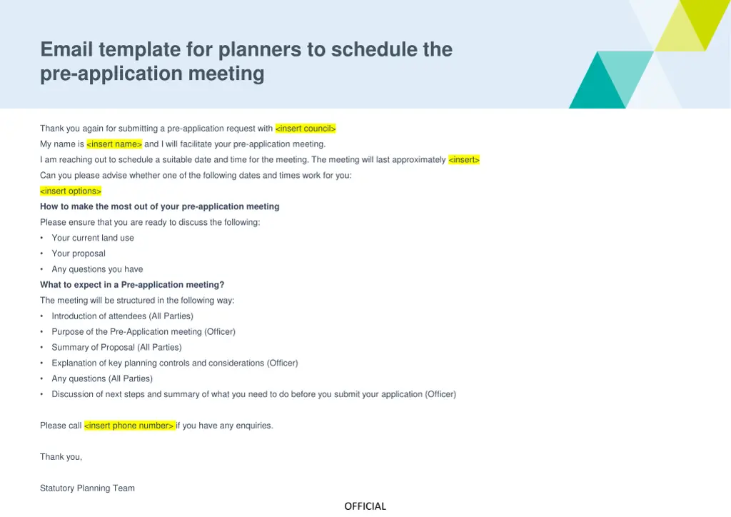 email template for planners to schedule