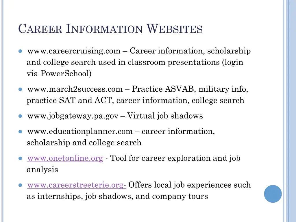 c areer i nformation w ebsites