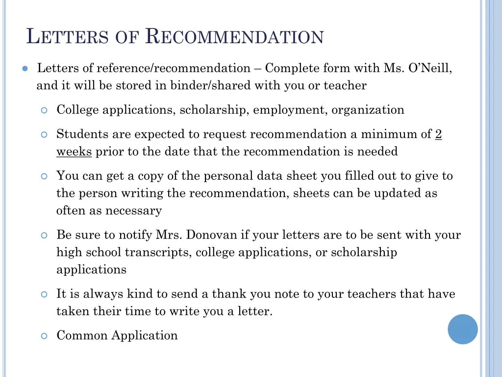 l etters of r ecommendation