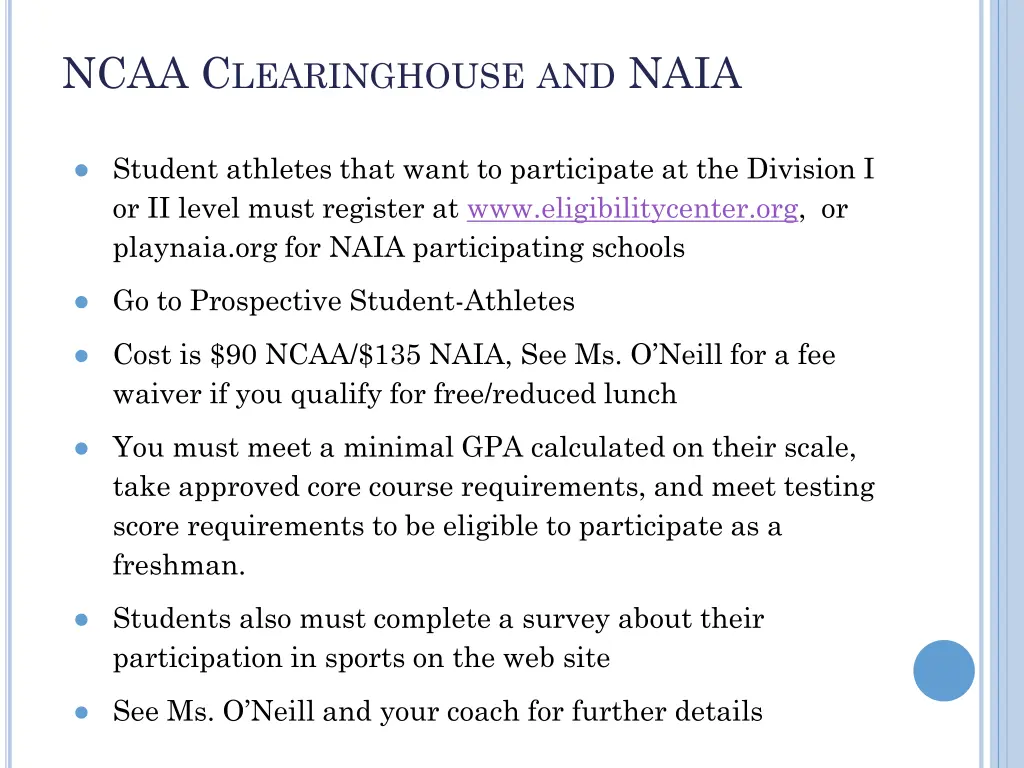 ncaa c learinghouse and naia