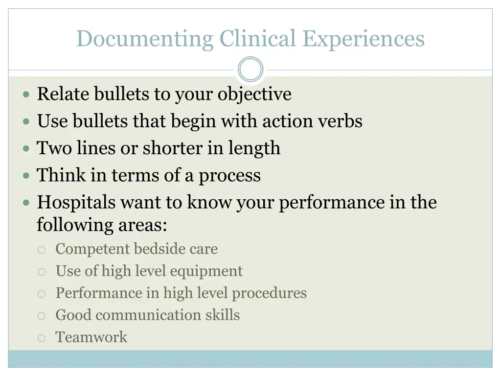 documenting clinical experiences