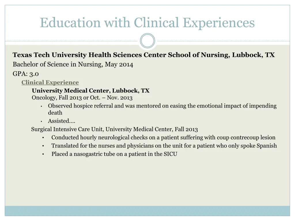 education with clinical experiences
