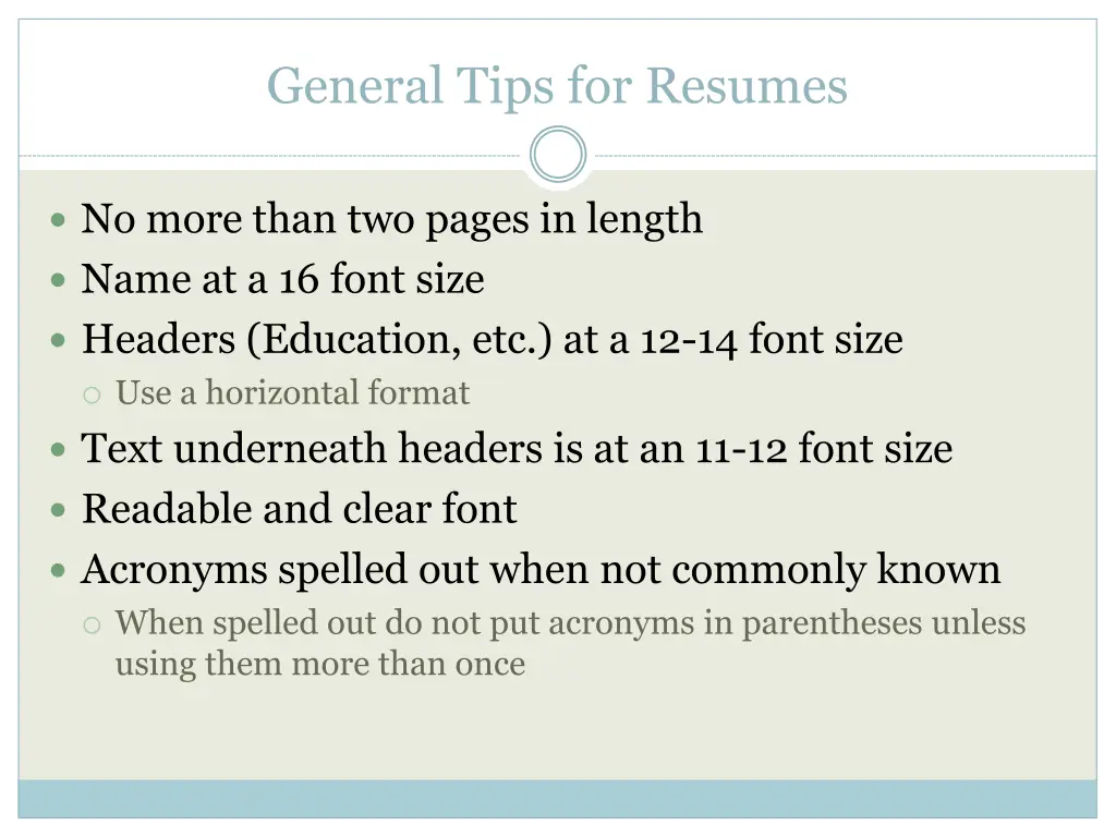 general tips for resumes