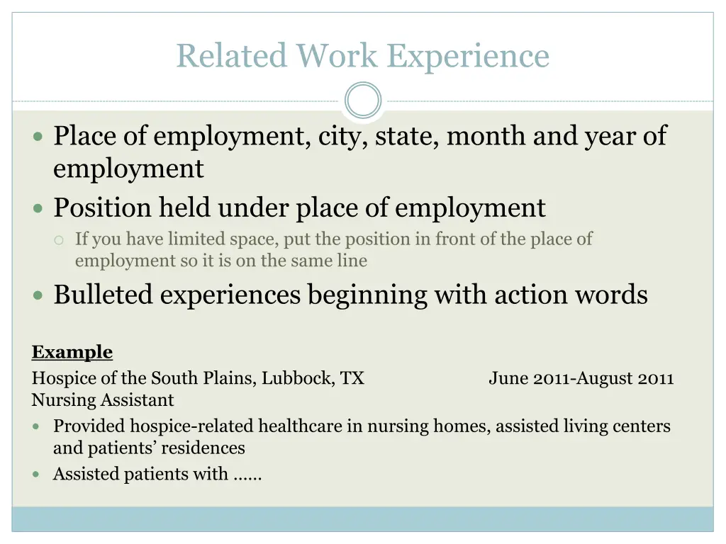 related work experience