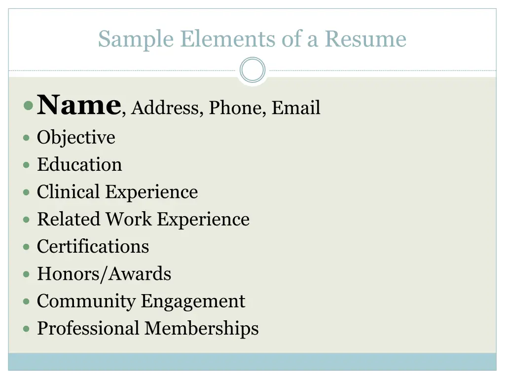 sample elements of a resume