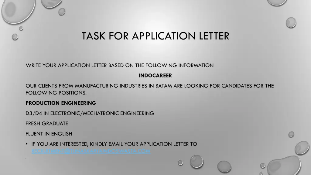task for application letter